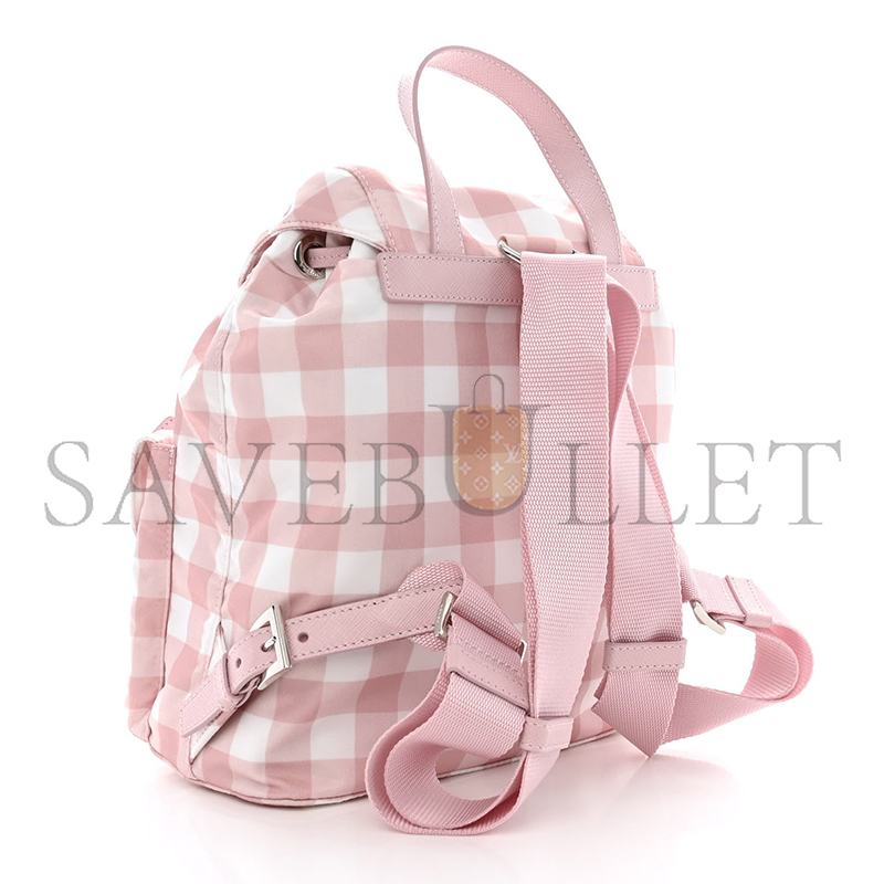 PRADA RE-NYLON SAFFIANO GINGHAM PRINT SMALL BACKPACK ALABASTRO 1BZ677 (28*23.5*12cm)